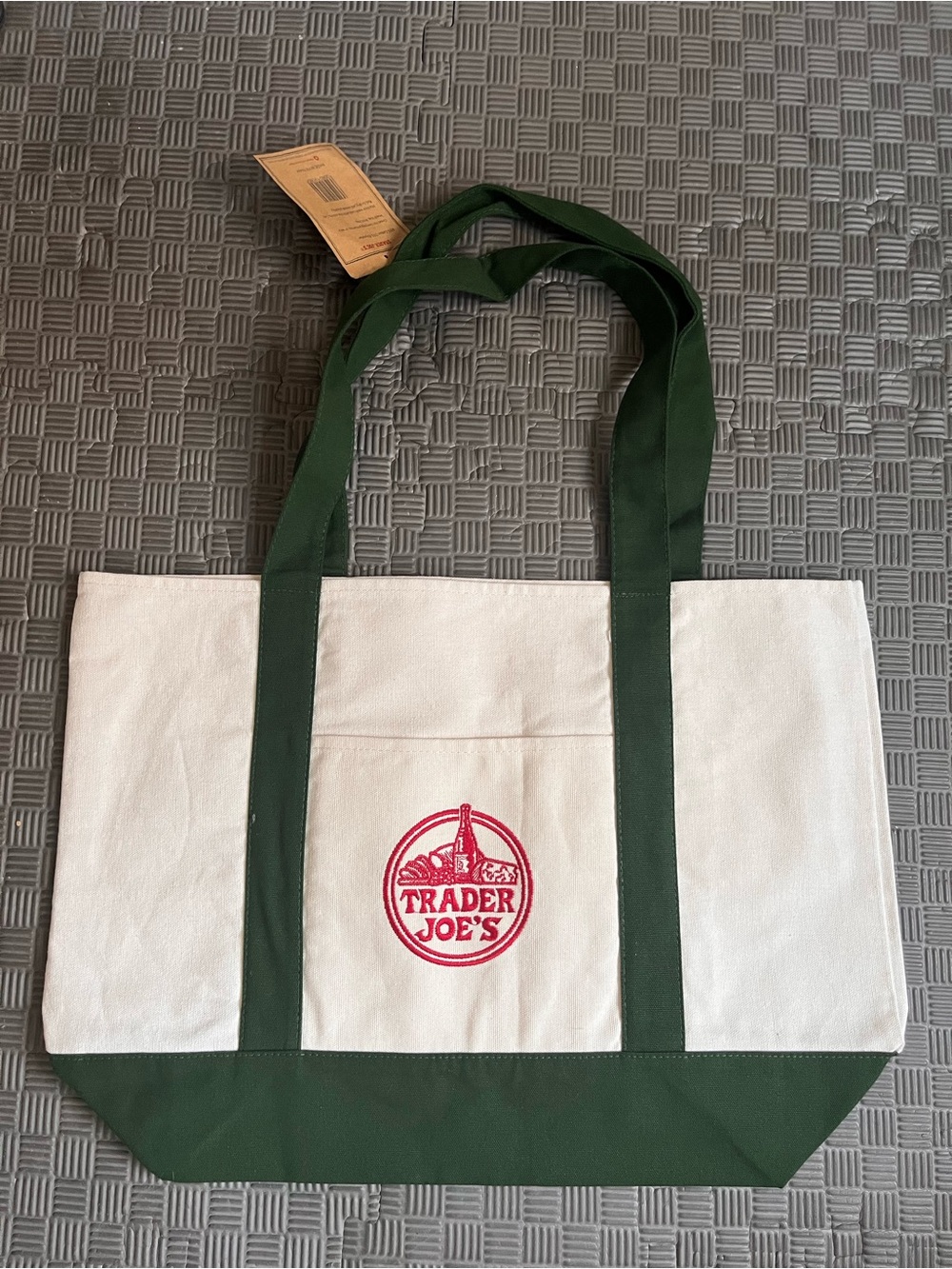 Trader Joe's Canvas Tote Bag in White with Green Trim